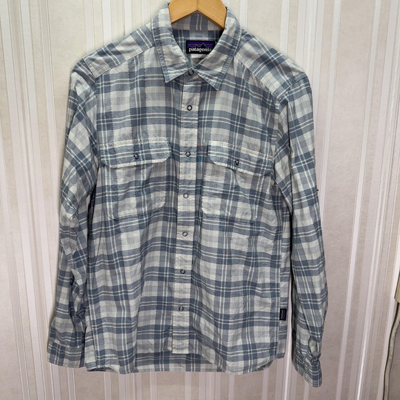 Patagonia Other - Patagonia Shirt Mens S Blue Plaid Snap Front Long Sleeve Hiking Travel Outdoor